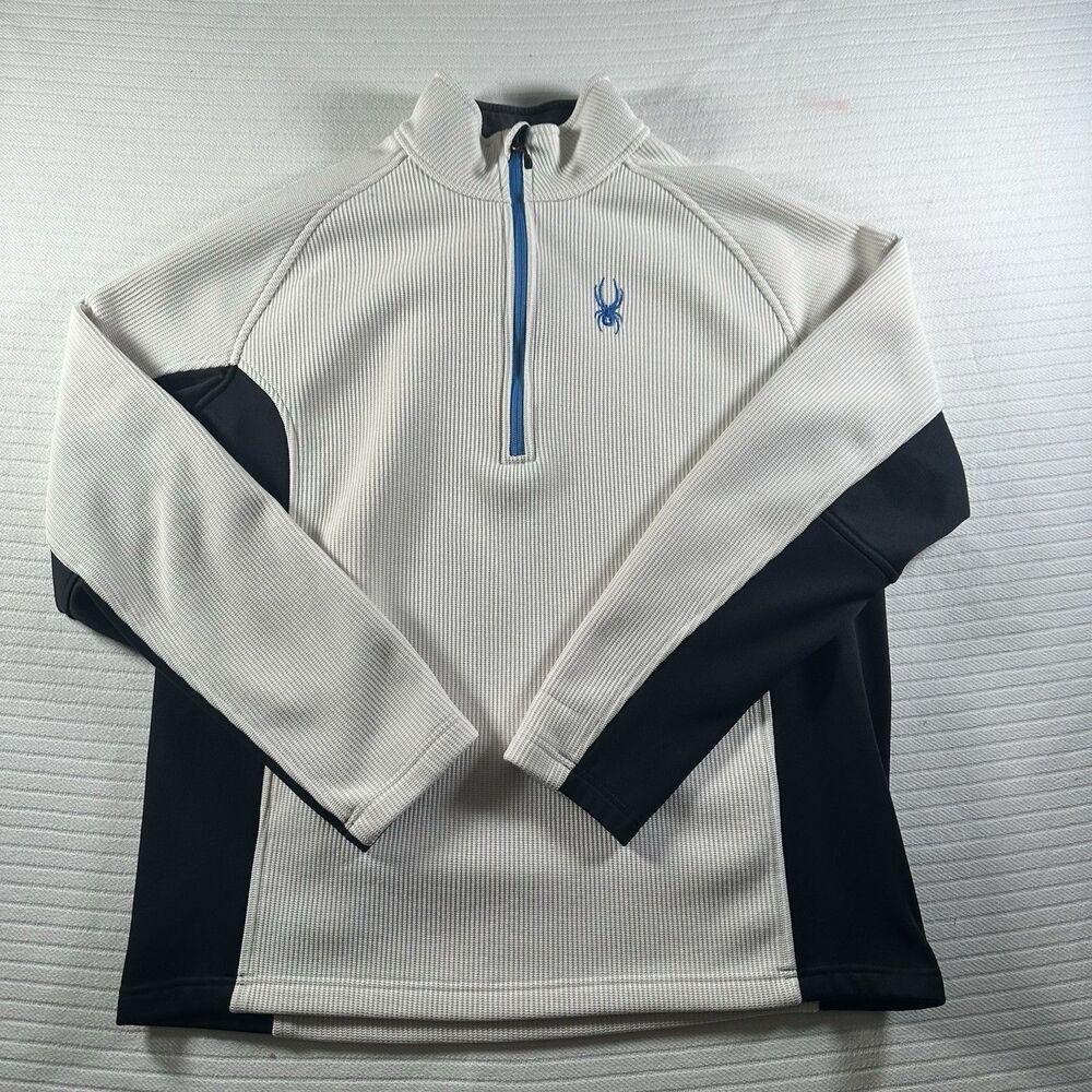Spyder Men’s XL Quarter Zip Pullover Sweater White Blue Performance